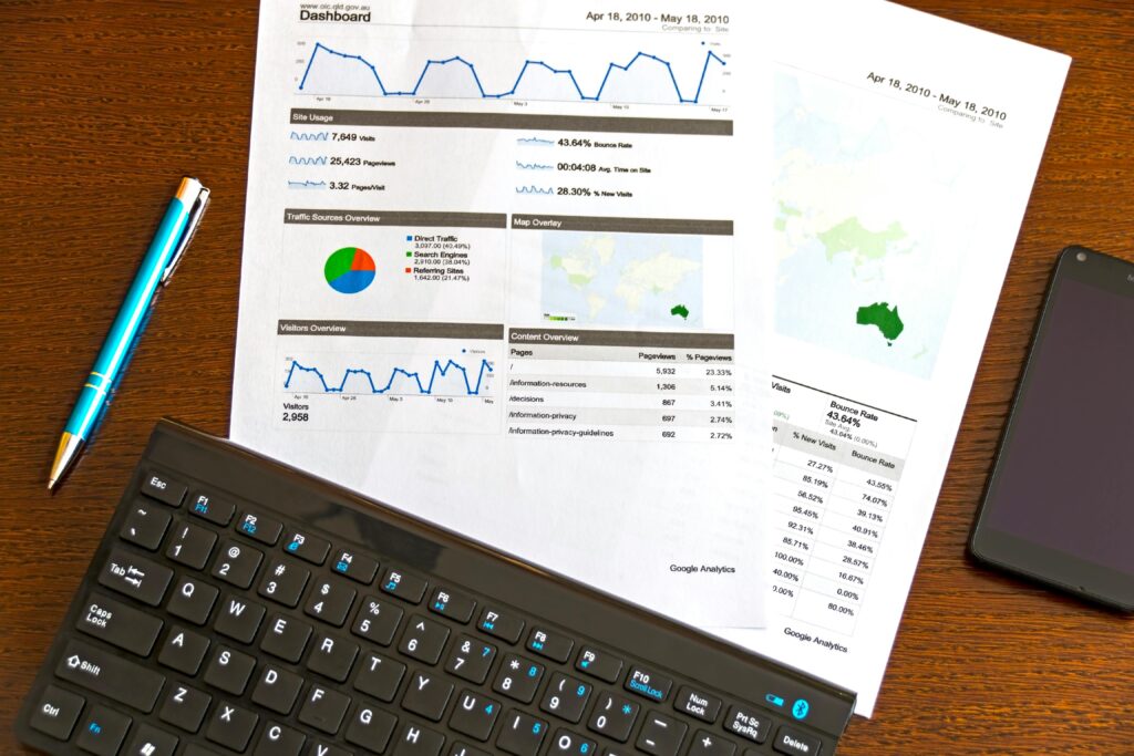 Flatlay of a business analytics report of digital marketing